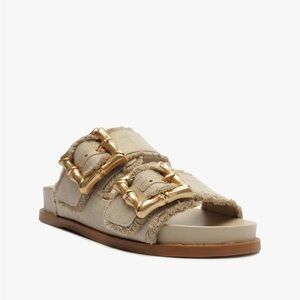 SCHUTZ Ebola Sporty Linen Sandals with Gold Accents